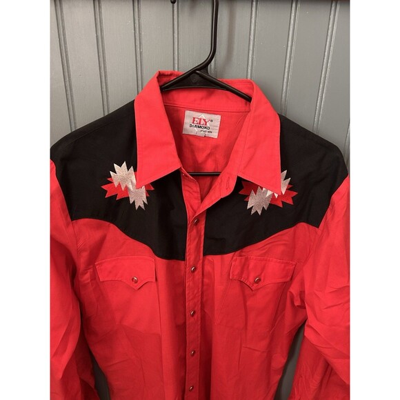 Vintage 90s Mens Medium Western Ely Diamond‎ Pearl Snap Button Shirt Rodeo - Picture 2 of 7